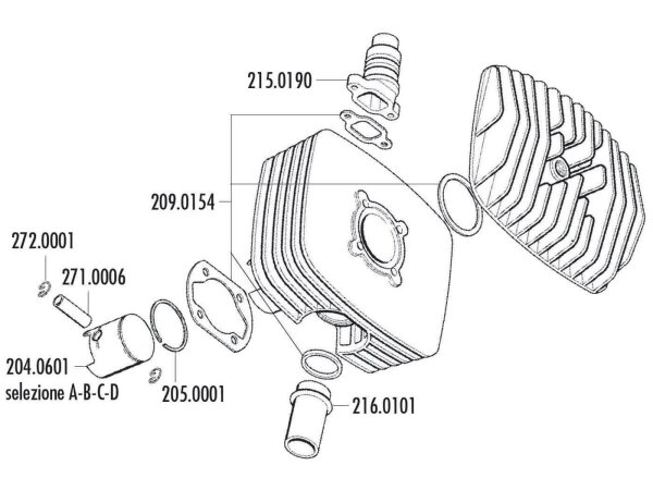 piston kit Polini series 6000 80cc 48mm (A) for Zündapp Corsa 50