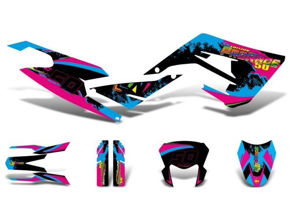 decal set black-pink-blue glossy for Derbi Senda 50 2018-