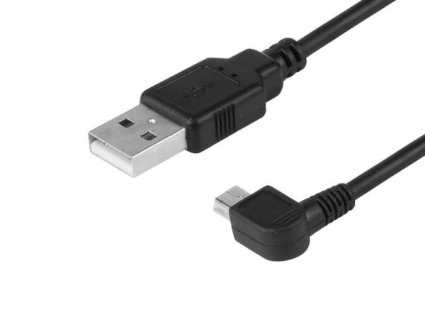 Lade- und Synchronisierungskabel, 120 cm, Kunststoff, USB > Mini-USB (abgewinkelt, rechts)