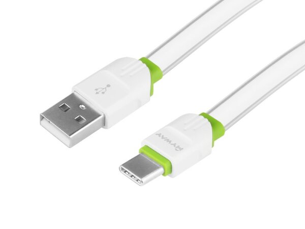 Lade- und Synchronisierungskabel, Silikon flach, 200 cm, USB > USB-C