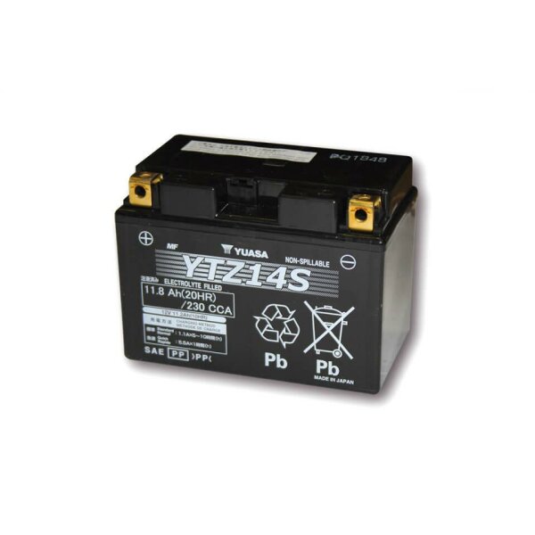 YUASA Batterie YTZ 14 S wartungsfrei (AGM) befüllt, 11,2Ah