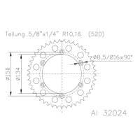 ESJOT Chain wheel, 52 teeth, 520 pitch (5/8x1/4), aluminium