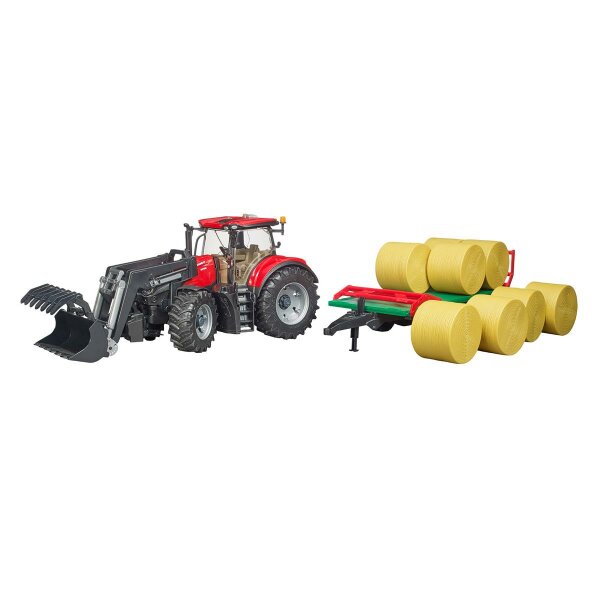 BRUDER Case IH Optum 300CVX + Frontlader + Ballenanhänger + 8 Ballen 03198