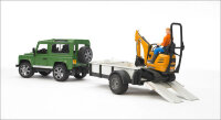 BRUDER bworld Spielzeug Land Rover Defender mit Anhänger CAT Bagger & Mann 02593