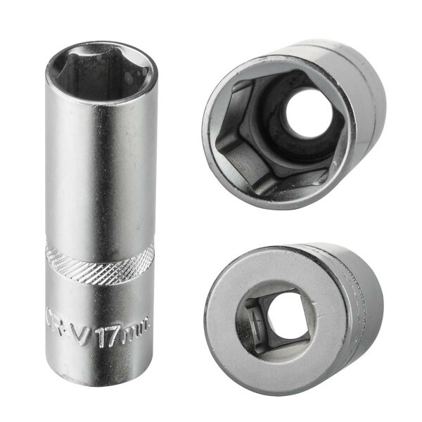 Stecknuss Sechskant 17mm 6 Kant 1/2" lang (CR-V)