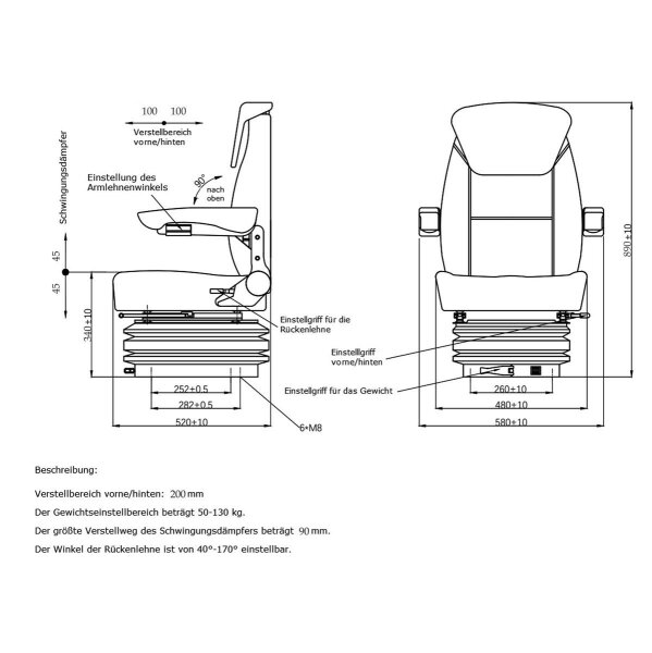 Traktorsitz Schleppersitz Traktor Schlepper Sitz mit Feder / Dämpfer System Cushy