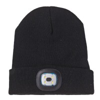 Strickmütze Mütze Beanie Wintermütze schwarz m. LED Lampe Stirnlampe  aufladbar