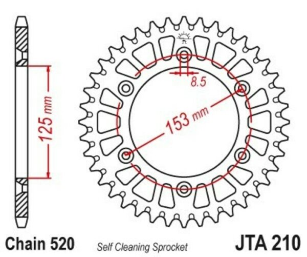 JT SPROCKETS Aluminium Ultraleichtes selbstreinigendes Kettenrad 210-520