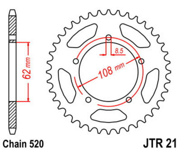 JT SPROCKETS Standard Stahlritzel hinten 21 - 520