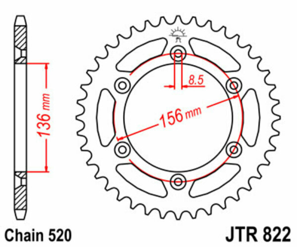 JT SPROCKETS Standard Stahlritzel hinten 822 - 520