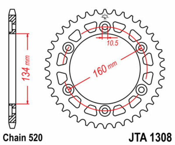 JT SPROCKETS Ultraleichtes Aluminiumritzel hinten 1308 - 520