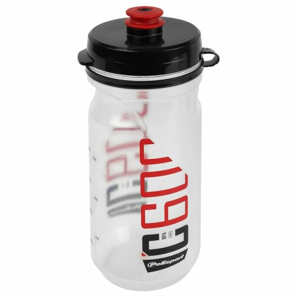 POLISPORT Water Bottle C600 Clear/Black/Red Clip On Cap 600ml