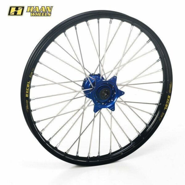 HAAN WHEELS Komplett Vorderrad 16,50x3,50x36T Schwarz Felge/Blau Nabe/Schwarz Speichen/Blau Speichennippel