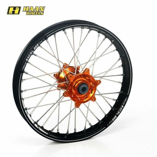 HAAN WHEELS A60 Komplett Hinterrad 19x2,15x36T Schwarz Felge/Orange Nabe/Schwarz Speichen/Orange Speichennippel