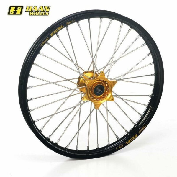 HAAN WHEELS SM Komplett Vorderrad Tubeless 17x3,50x36T Schwarz Felge/Gold Nabe/Silber Speichen/Silber Speichennippel