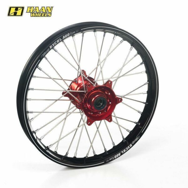 HAAN WHEELS A60 Komplett Hinterrad 19x2,15x36T Schwarz Felge/Rot Nabe/Silber Speichen/Silber Speichennippel