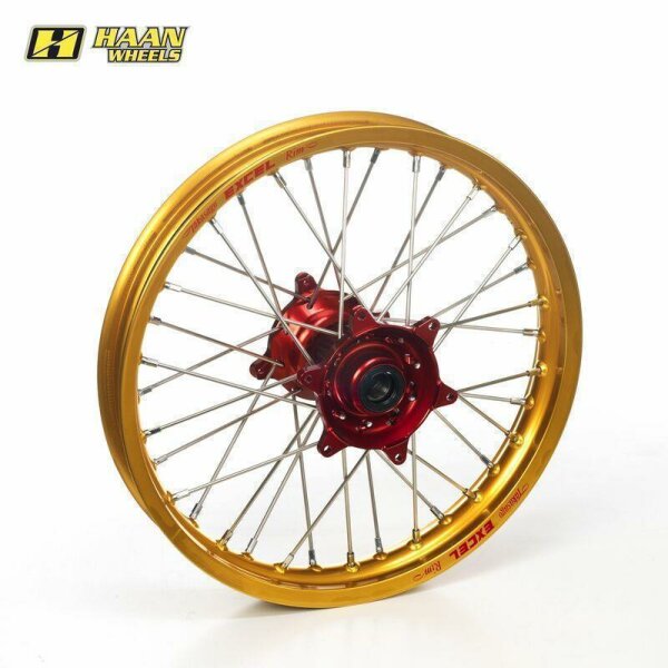 HAAN WHEELS Komplett Hinterrad 19x2,15x36T Gold Felge/Rot Nabe/Schwarz Speichen/Rot Speichennippel