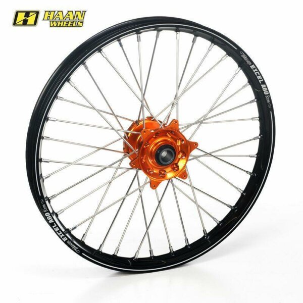 HAAN WHEELS A60 Komplett Vorderrad 21x1,60x36T Schwarz Felge/Orange Nabe/Schwarz Speichen/Silber Speichennippel