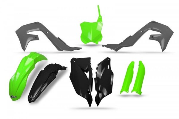 UFO Plastics Kit Black/Grey/Neon Green - Kawasaki